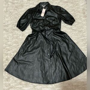 Nanette Lepore faux Leather Button-Down Midi Dress - Black